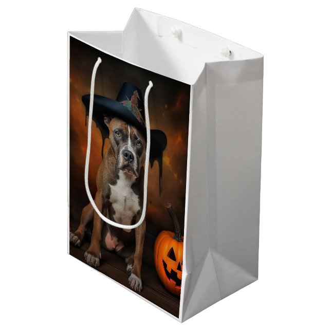 American Staffordshire Pumpkins Halloween Beängsti Mittlere Geschenktüte (Vorderseite Schrägansicht)