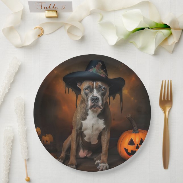 American Staffordshire Pumpkins Halloween Beängsti Pappteller (Hochzeit)