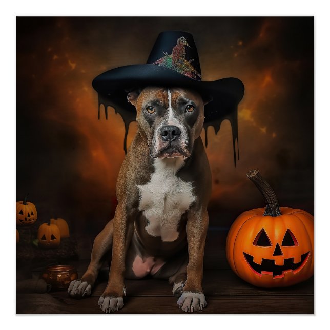 American Staffordshire Pumpkins Halloween Beängsti Poster (Vorderseite)