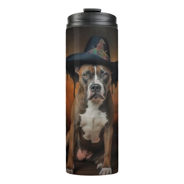 American Staffordshire Pumpkins Halloween Beängsti Thermosbecher (Vorderseite)