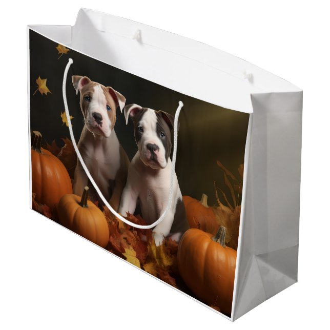 American Staffordshire Puppy Herbst Delight Große Geschenktüte (Rückseite Schrägansicht)