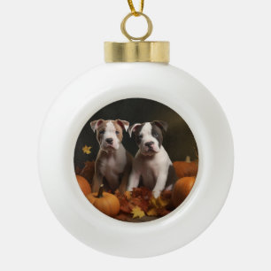 American Staffordshire Puppy Herbst Delight Keramik Kugel-Ornament
