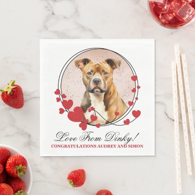 American Staffordshire Red Heart Wedding Dog Foto Serviette (Beispiel)