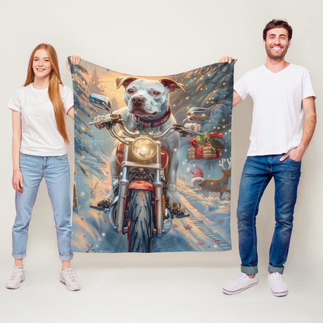 American Staffordshire Riding Motorrad Weihnachten Fleecedecke (Beispiel)