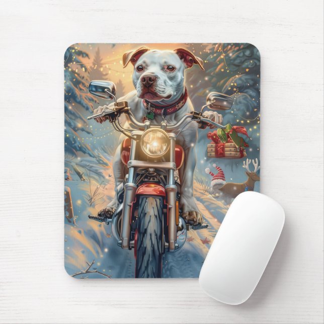 American Staffordshire Riding Motorrad Weihnachten Mousepad (Mit Mouse)