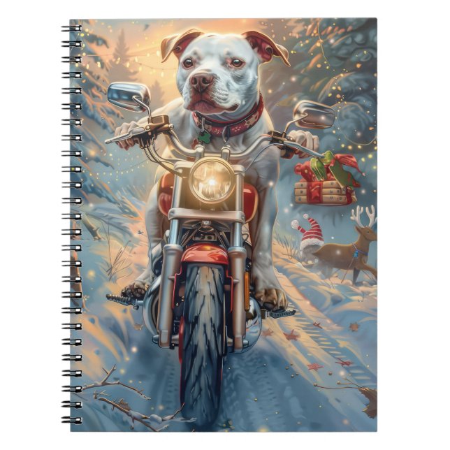 American Staffordshire Riding Motorrad Weihnachten Notizblock (Vorderseite)