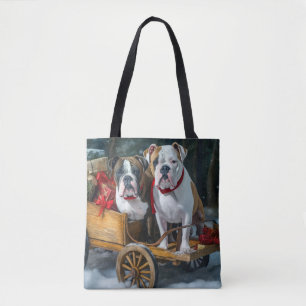 American Staffordshire Snowy Sleigh Weihnachten