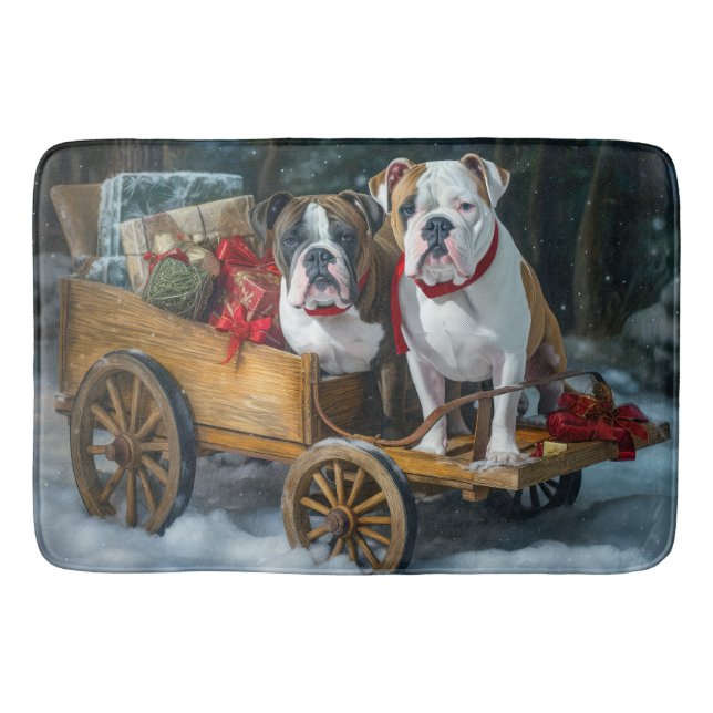 American Staffordshire Snowy Sleigh Weihnachten Badematte (Vorderseite)