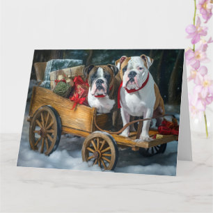 American Staffordshire Snowy Sleigh Weihnachten Karte