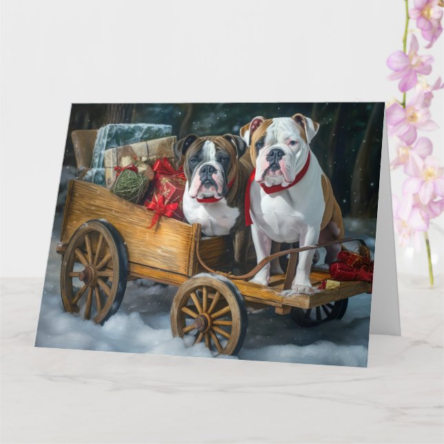 American Staffordshire Snowy Sleigh Weihnachten Karte (Orchidee)