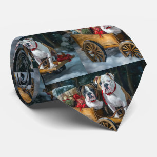American Staffordshire Snowy Sleigh Weihnachten Krawatte
