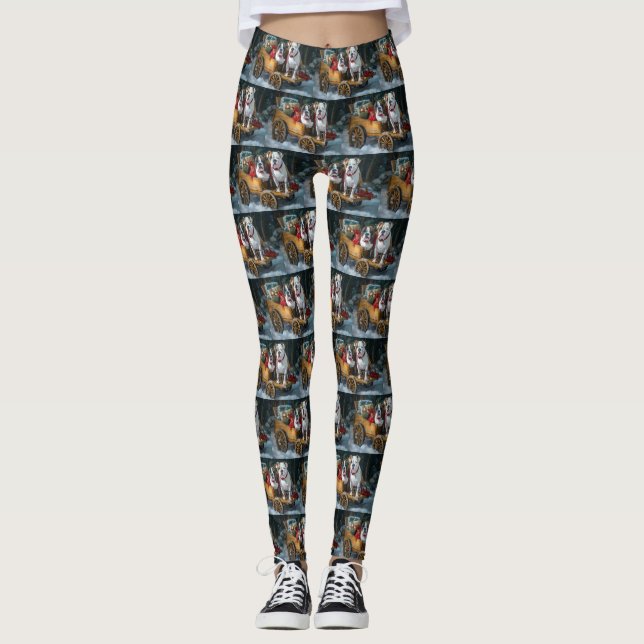 American Staffordshire Snowy Sleigh Weihnachten Leggings (Vorderseite)
