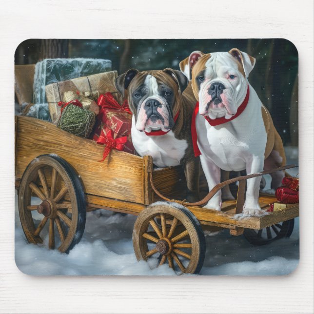 American Staffordshire Snowy Sleigh Weihnachten Mousepad (Vorne)