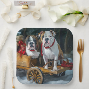American Staffordshire Snowy Sleigh Weihnachten Pappteller