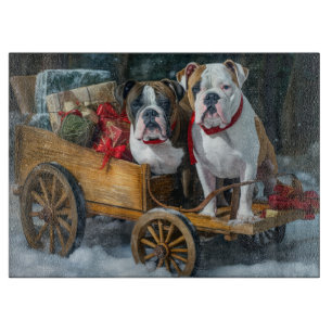 American Staffordshire Snowy Sleigh Weihnachten Schneidebrett