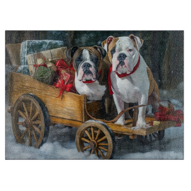 American Staffordshire Snowy Sleigh Weihnachten Schneidebrett (Vorderseite)