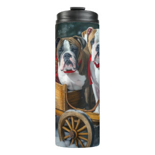 American Staffordshire Snowy Sleigh Weihnachten Thermosbecher
