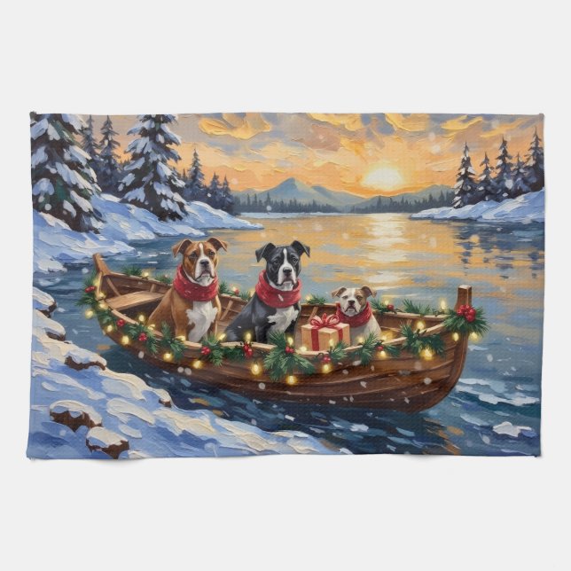 American Staffordshire Terrier Christmas Boat Geschirrtuch (Horizontal)