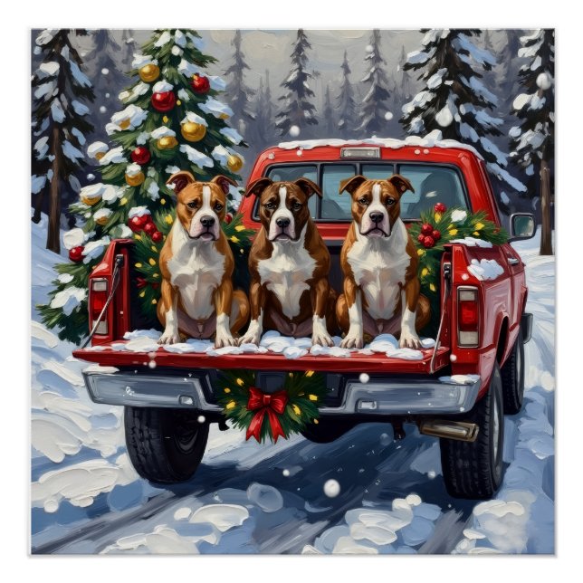 American Staffordshire Terrier Christmas Red Truck Poster (Vorderseite)