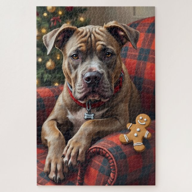 American Staffordshire Terrier Cozy Christmas Puzzle (Vertikal)