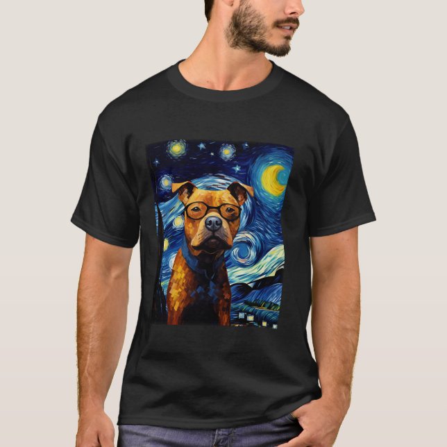American Staffordshire Terrier Dog Starry Night Me T-Shirt (Vorderseite)