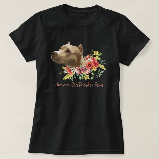 American Staffordshire Terrier Floral Illustration T-Shirt (Design vorne)