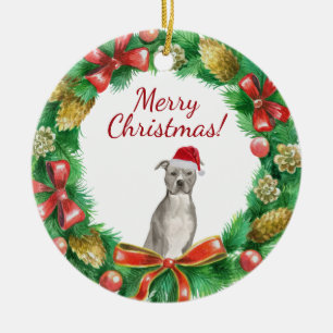 American Staffordshire Terrier Hund Frohe Weihnach Keramik Ornament
