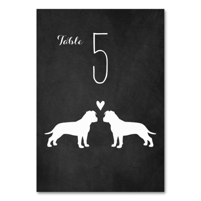 American Staffordshire Terrier Silhouetten Wedding Tischnummer (Vorderseite)