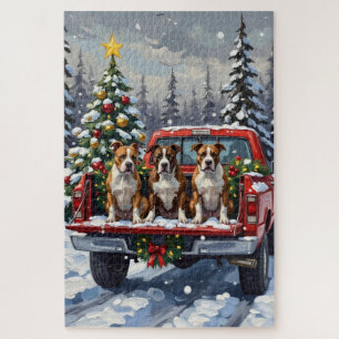 American Staffordshire Terrier Weihnachten roter L Puzzle