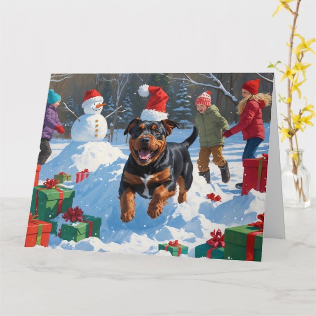 American Staffordshire Weihnachtsschnee Karte (Gelbe Blume)