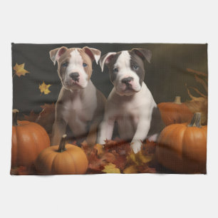 American Staffordshire Welpe Herbstfreude Geschirrtuch