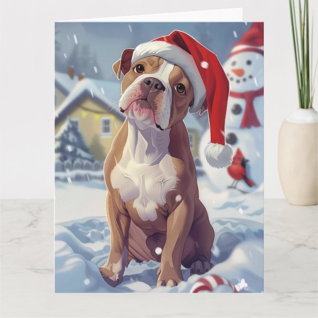 American Staffordshire Winter Wunderland Weihnacht Karte (Vorderseite)