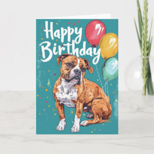 American Staffordshire with Balloons Birthday Karte
