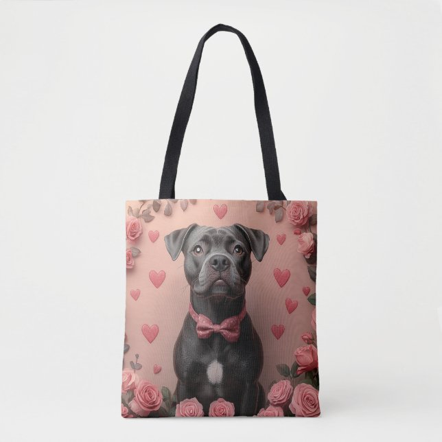 American Staffordshire with Rose - Valentinstag (Vorderseite)