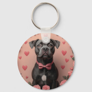 American Staffordshire with Rose - Valentinstag Schlüsselanhänger