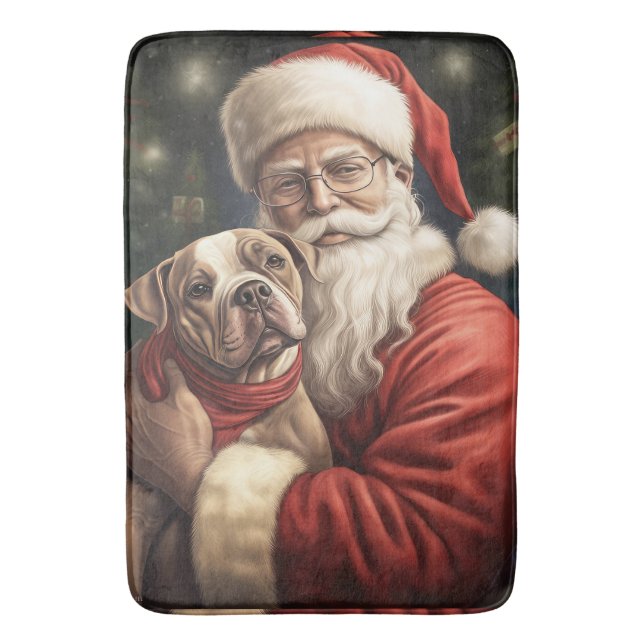 American Staffordshire with Santa Claus Christmas Badematte (Vorderseite Vertikal)