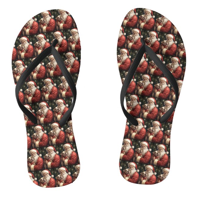 American Staffordshire with Santa Claus Christmas Flip Flops (Fußbett)