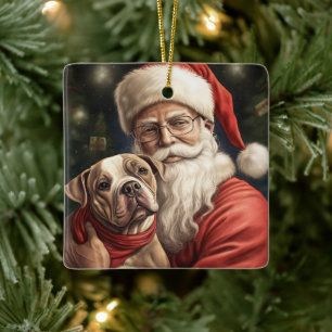 American Staffordshire with Santa Claus Christmas Keramikornament