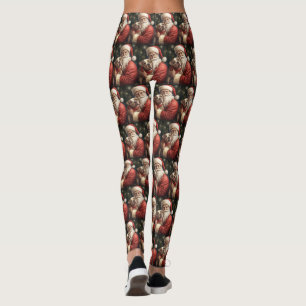 American Staffordshire with Santa Claus Christmas Leggings