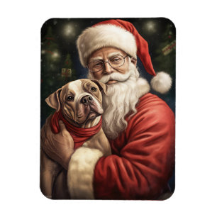 American Staffordshire with Santa Claus Christmas Magnet
