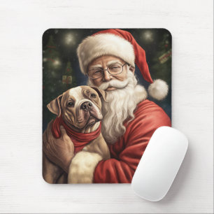 American Staffordshire with Santa Claus Christmas Mousepad