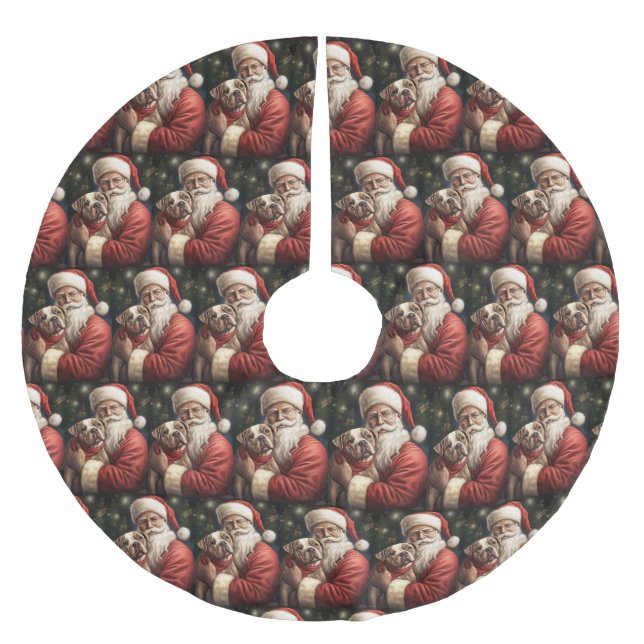 American Staffordshire with Santa Claus Christmas Polyester Weihnachtsbaumdecke (Vorderseite)