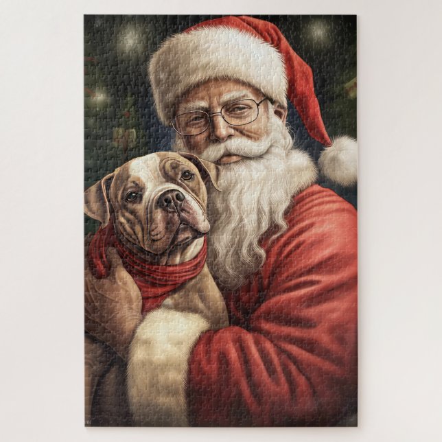 American Staffordshire with Santa Claus Christmas Puzzle (Vertikal)