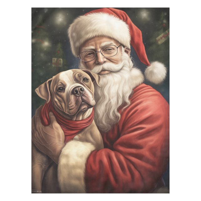 American Staffordshire with Santa Claus Christmas Tischdecke (Vorderseite)