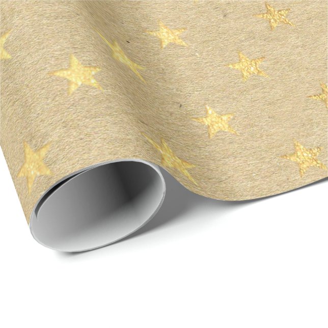 American Stars Kraft Gold Natural Elegant Minimal Geschenkpapier (Rolleneckpunkt)
