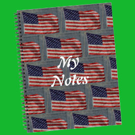 American Stars & Strips US Flag Weißer Text Notizbuch