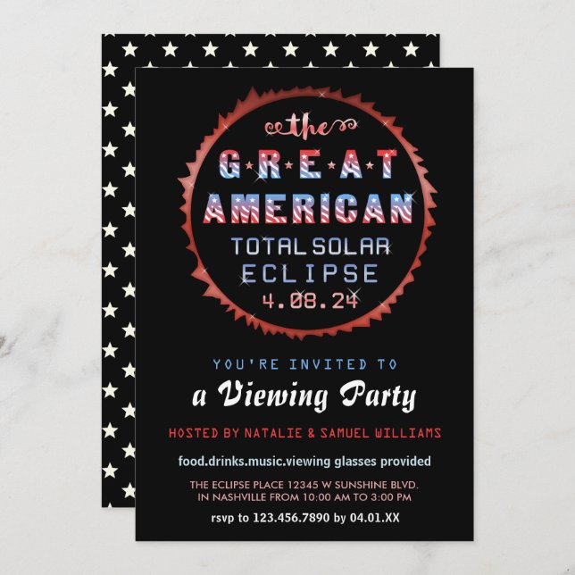 American Total Solar Eclipse 2024 Viewing Party Einladung (Vorne/Hinten)