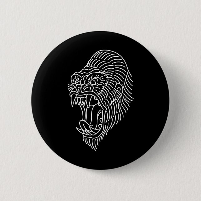 American Traditional Gorilla Head Kontur Tattoo Button (Vorderseite)
