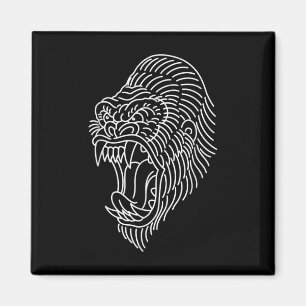 American Traditional Gorilla Head Kontur Tattoo Magnet