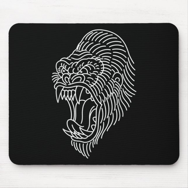 American Traditional Gorilla Head Kontur Tattoo Mousepad (Vorne)